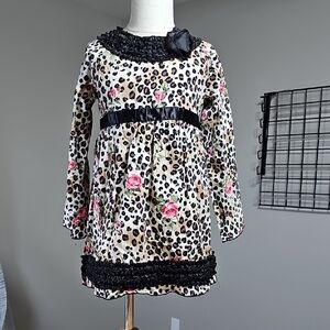 3 for $20 🐆 AnnLoren Girls Leopard & Rose Ruffle Boutique Dress 7/8 EUC 🌹